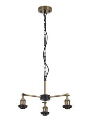 D1025AB  Dreifa Curved Round Pendant (FRAME ONLY), 3 x E27, Antique Brass/Black